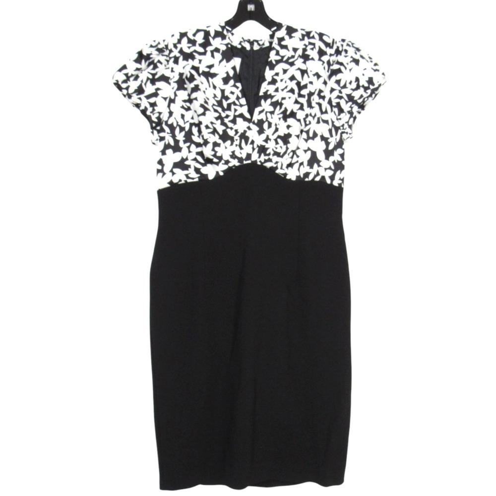 SUZI CHIN Black/White PLEATED SILK BODICE Crepe Skirt EMPIRE WAIST DRESS Sz 10
